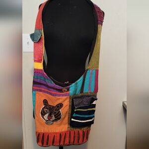 Multicolor Boho Shoulder Bag with Tiger Design